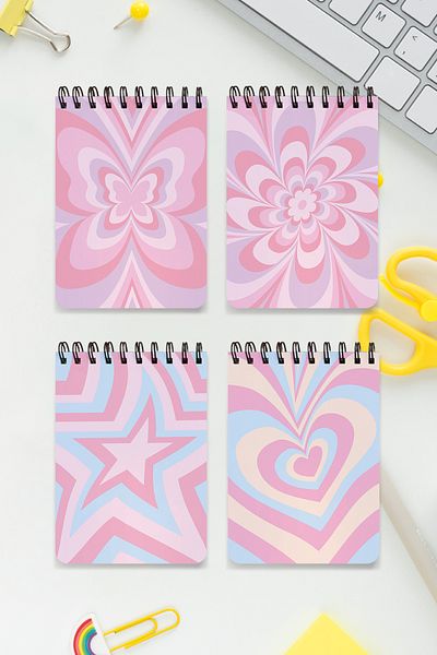 SevindirenŞeyler Tribal Pastel A6 Notebook - Set of 4, Notepad, Unlined Memo Pad