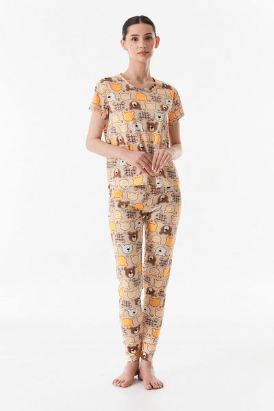 Fulla Moda Crew Neck Teddy Bear Printed Pajama Set