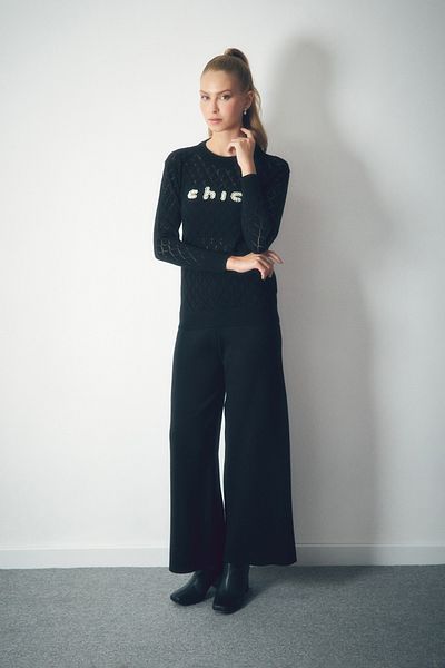 Fulla Moda Knitwear Palazzo Basic Trousers
