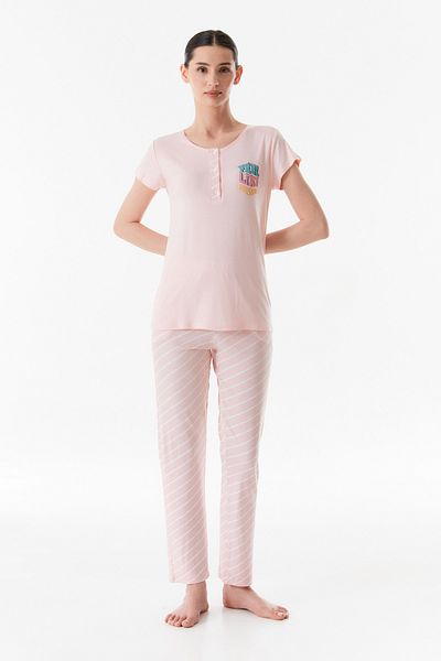 Fulla Moda Crew Neck Printed Pajama Set