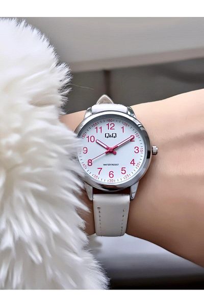 Q&Q Minimal Elegant Thin Case Numeral Women Leather Cord Wrist Watch