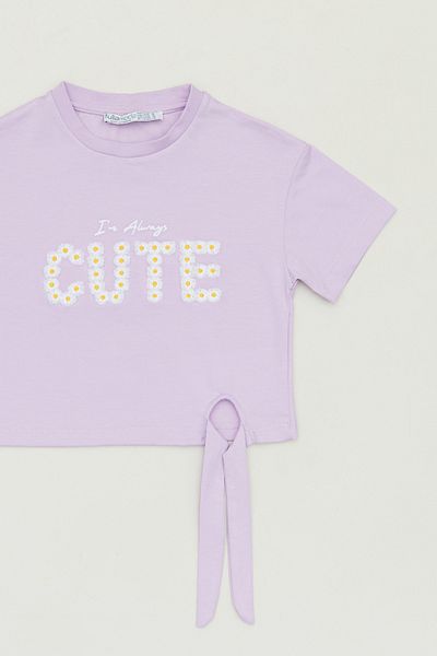 Fulla Moda Girl - Text Embroidered Side Tie T-Shirt