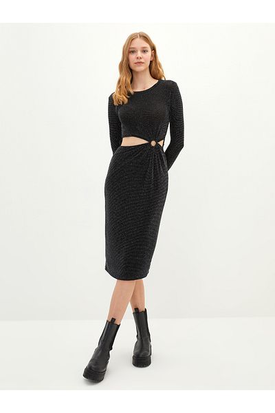 LC Waikiki Crew Neck Window Detailed Long Sleeve Women's Bodycon Dress