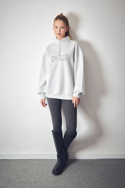 Fulla Moda Κεντητό φούτερ με κολάρο Paris