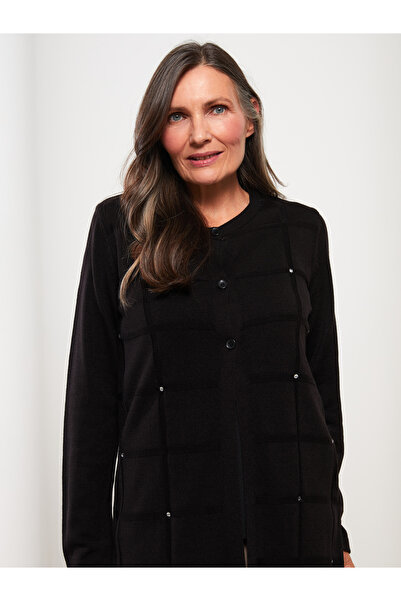 LC Waikiki Long Sleeve Crew Neck Sequined Women's Knitwear Cardigan