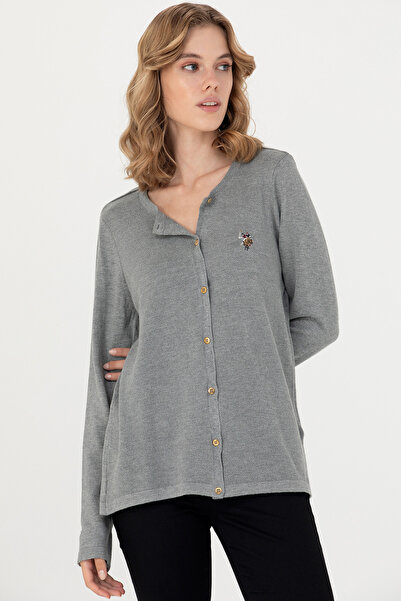 U.S. Polo Assn. Women's Gray Melange Basic Knitwear Cardigan 50269008 -Vr086