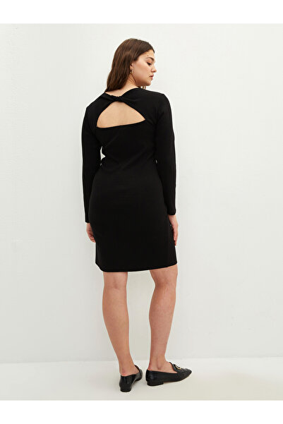 LC Waikiki Velké dámské šaty s rovným výstřihem a dlouhým rukávem