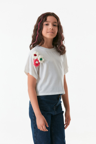 Fulla Moda Κέντημα λουλουδιών Crop T-Shirt για κορίτσι