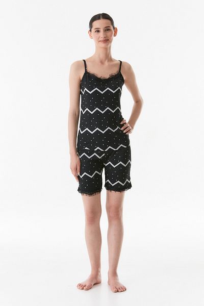 Fulla Moda Lace Patterned Pajama Set with Shorts