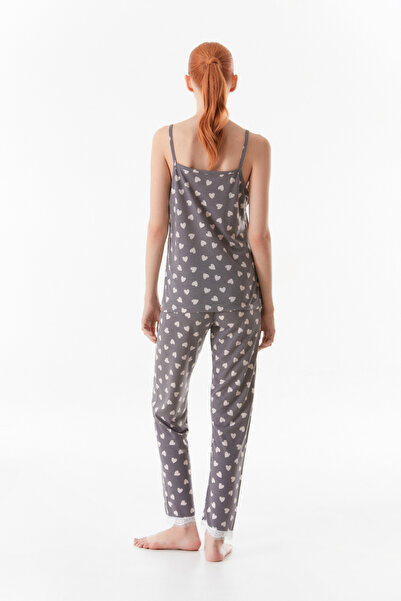 Fulla Moda Σετ πιτζάμες 3 τεμαχίων με στάμπα καρδιάς με λουράκι σχοινιού