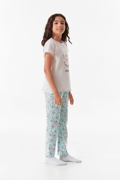 Fulla Moda Crew Neck Printed Girl's Pajama Set