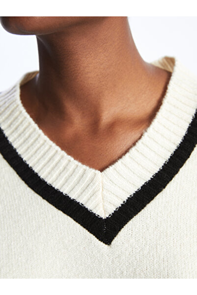 LC Waikiki Oversize dámský pletený svetr s jednoduchým dlouhým rukávem s výstřihem do V