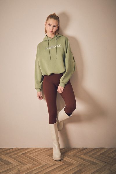 Fulla Moda Φούτερ με κουκούλα με ελαστική μέση με κέντημα με 3 κλωστές