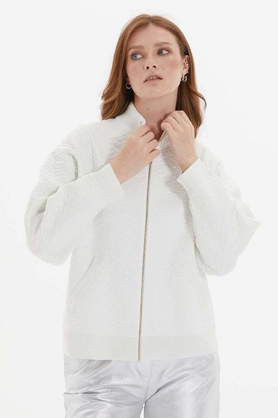 Two Mail Embossed Patterned Cardigan - Bone Color