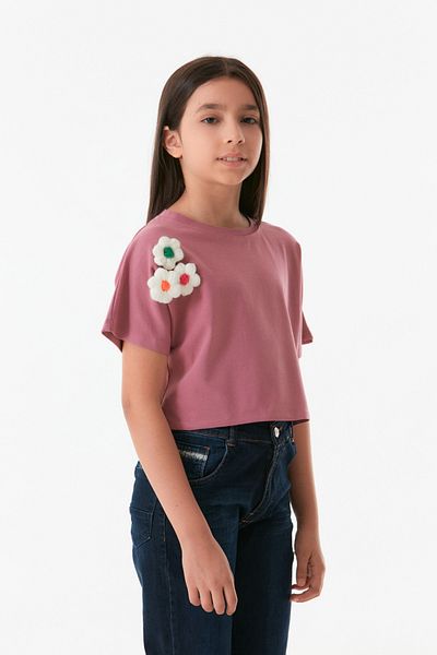 Fulla Moda Tricou Crop Brodat pentru Fata