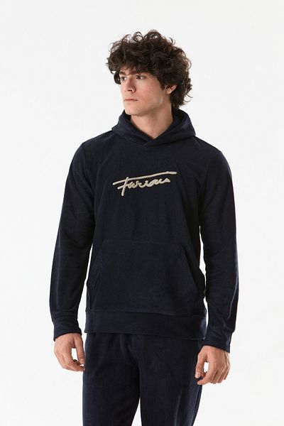 Fulla Moda Hooded Fleece Sweatshirt - Text Embroidery and Kangaroo Pocket