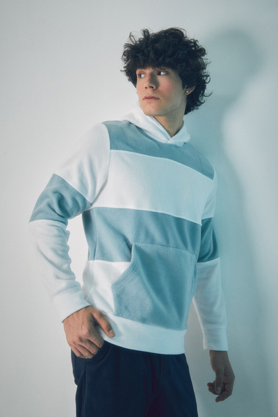 Fulla Moda Φούτερ Color Block Fleece με κουκούλα και τσέπη καγκουρό