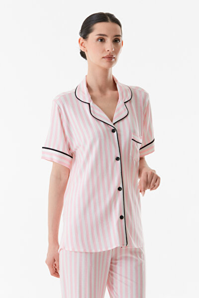 Fulla Moda Shirt Collar Striped Pajama Set