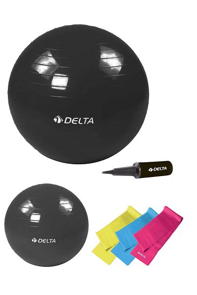 Delta Pilates Ball and Band Suitable for 170-179 Cm Height Range - 75 Cm and 25 Cm Set of 3, Pump Set of 6
