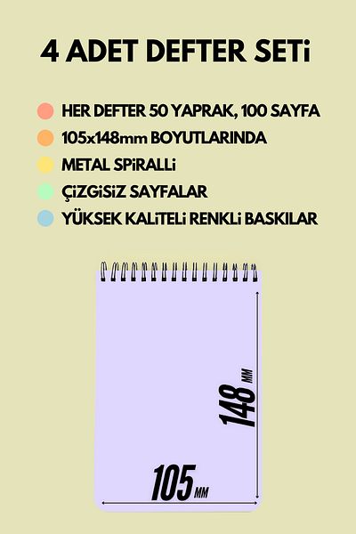 SevindirenŞeyler Tribal Pastel A6 Notebook - Set of 4, Notepad, Unlined Memo Pad