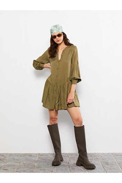 LC Waikiki Missed Collar Straight Long Sleeve Gabardine Women's Shirt Dress