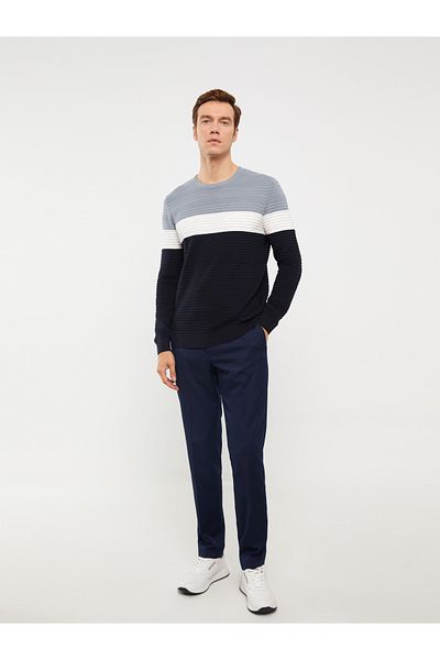 LC Waikiki Crew Neck Long Sleeve Color Blocked Men's Knitwear Sweater