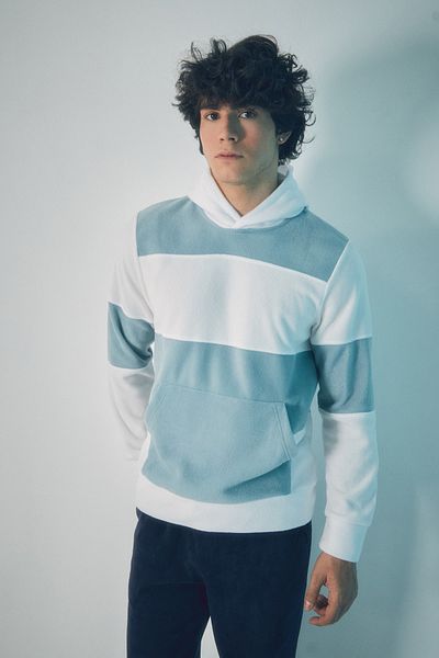 Fulla Moda Φούτερ Color Block Fleece με κουκούλα και τσέπη καγκουρό