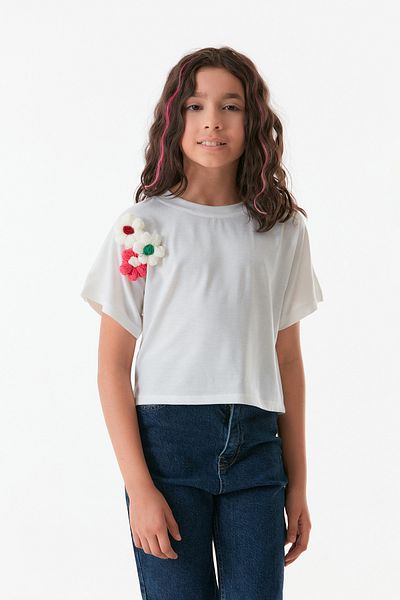 Fulla Moda Tricou Crop Brodat pentru Fata
