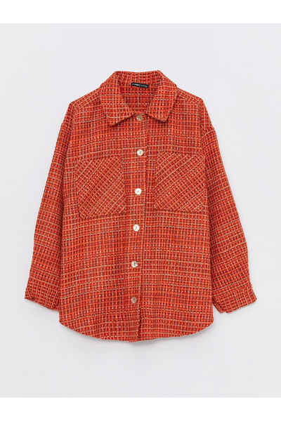 LC Waikiki Long Sleeve Plaid Women's Oversize Shirt Jacket With Front Button ...