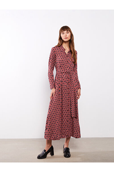 LC Waikiki Patterned Long Sleeve Viscose Women's Shirt Dress