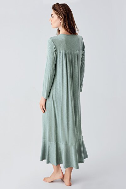 Artış Long Sleeve Lace Buttoned Stretchy Viscous Nightgown