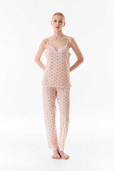 Fulla Moda 3 Piece Rope Strap Heart Patterned Pajama Set