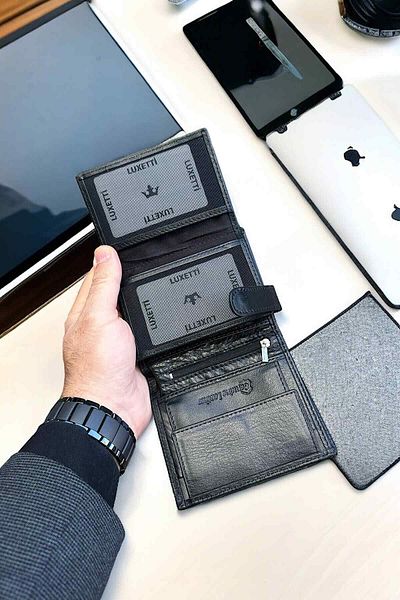 Luxetti Classic Black Genuine Leather Wallet - 12CM X 9CM