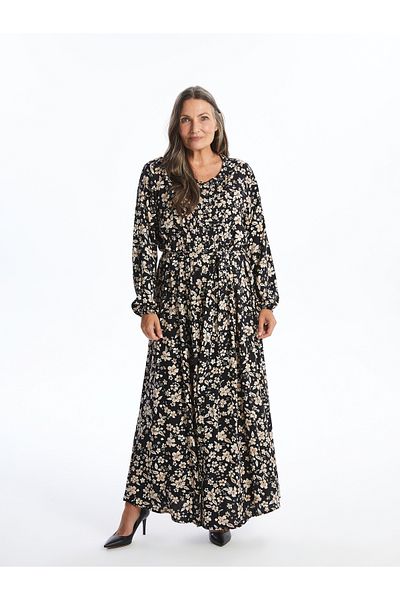 LC Waikiki Rochie de damă cu mânecă lungă florală cu decolteu