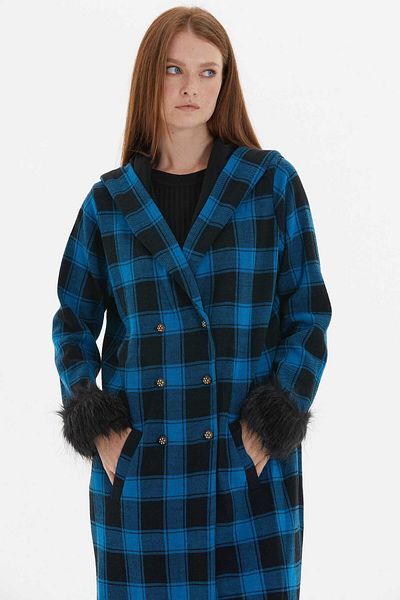 Two Mail Long Black-Oil Knitwear with Fur Detail