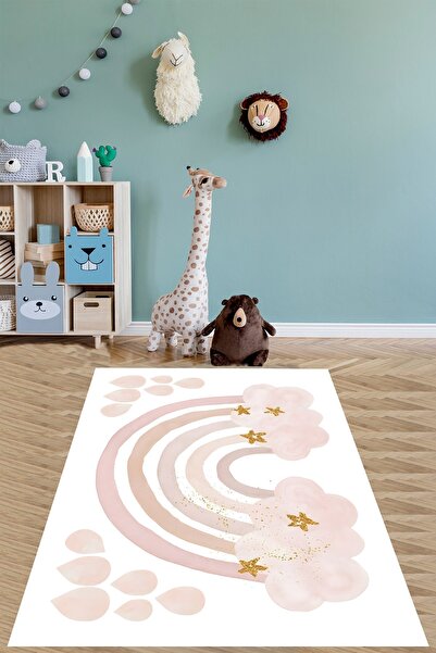 on the clouds Pembe Gökkuşağı Gold Yıldız Bohem Tarz Yıkanabilir Kaymaz Taban...