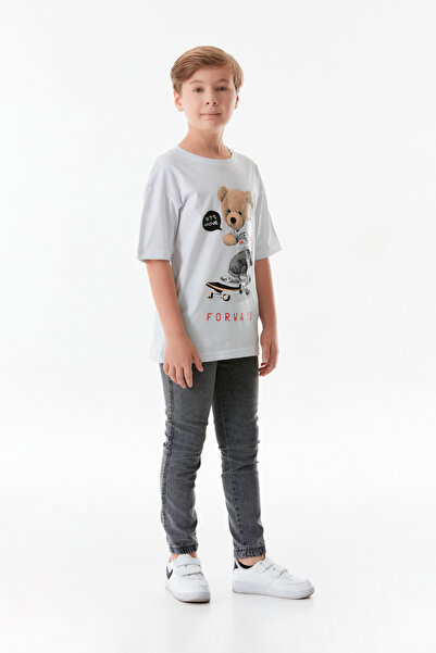 Fulla Moda Tricou Băieți - Ursuleț Imprimat, Decolteu Crew