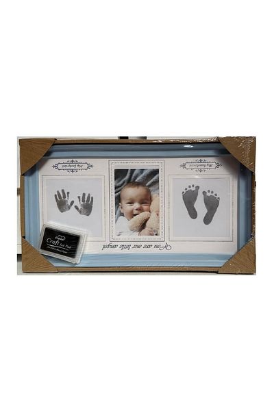 ROMİX Blue Plastic 3 Compartment Hand & Footprint Photo Frame