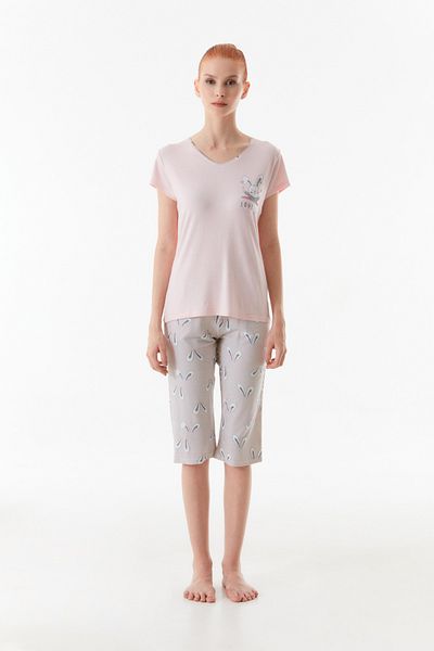 Fulla Moda Crew Neck Rabbit Printed Pajama Set