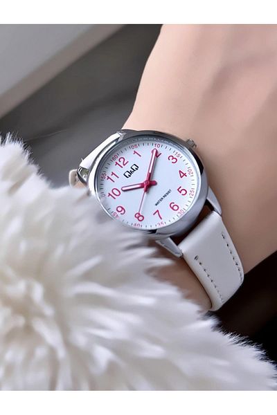 Q&Q Minimal Elegant Thin Case Numeral Women Leather Cord Wrist Watch