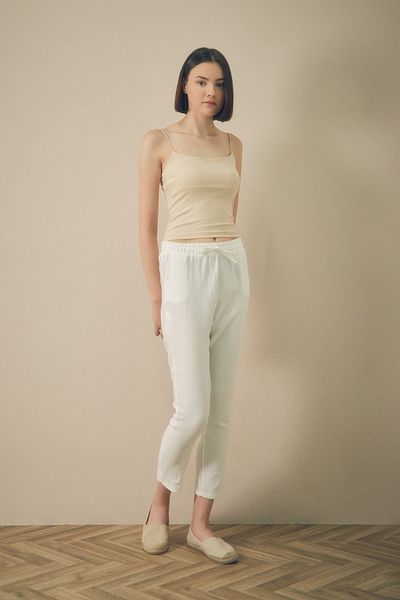 Fulla Moda Λινό ίσιο παντελόνι - Basic ελαστική μέση