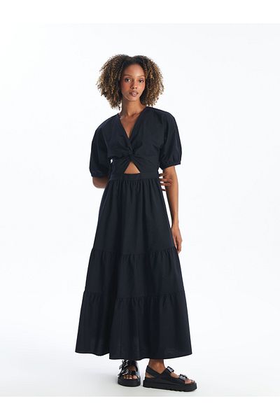 LC Waikiki V-Neck Straight Short Sleeve A-Line Women's Dress
