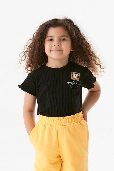 Fulla Moda Girl's Crew Neck Embossed Printed T-Shirt