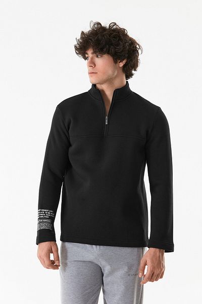 Fulla Moda Φούτερ με 3 κλωστές Basic με μισό φερμουάρ γιακά