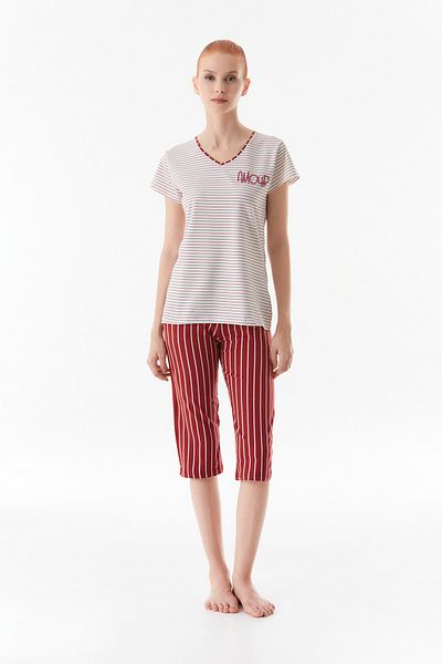 Fulla Moda Crew Neck Striped Pajama Set