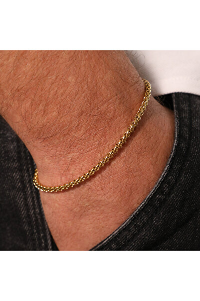 FOURSOLOS Steel Men's Bracelet, Gold Color, Thin Knitted Chain, No:36