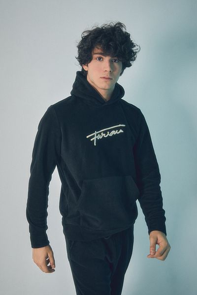 Fulla Moda Φούτερ Fleece με κουκούλα - Κέντημα με γράμματα και τσέπες καγκουρό
