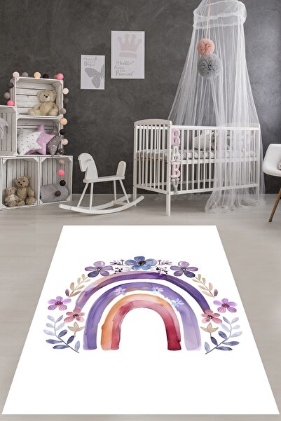 on the clouds Bohem İskandinva Minimal Tarz Gökkuşağı Yıkanabilir Kaymaz Taba...