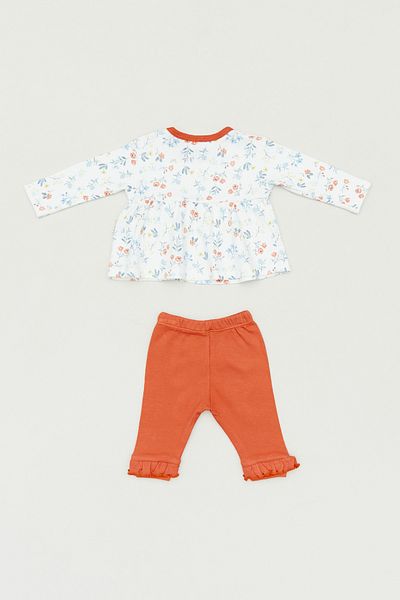 Fulla Moda Crew Neck Flower Patterned Girl's Set