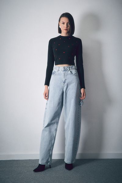 Fulla Moda Blugi slăbiți cu centură cu talie înaltă